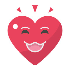 Red Heart Smiling Concept, Facial expression Vector Color Icon design, Love and romance symbol on white background, Valentines Day Sign, Romantic Mood Stock