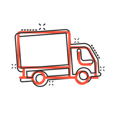 Delivery truck icon in comic style. Van cartoon vector illustration on white isolated background. Cargo car splash effect business concept.