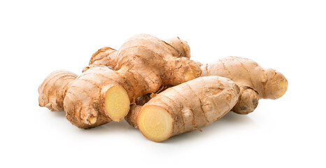 Fresh ginger on white background