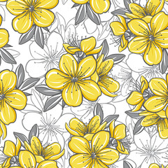 Seamless pattern with yellow spring blossom