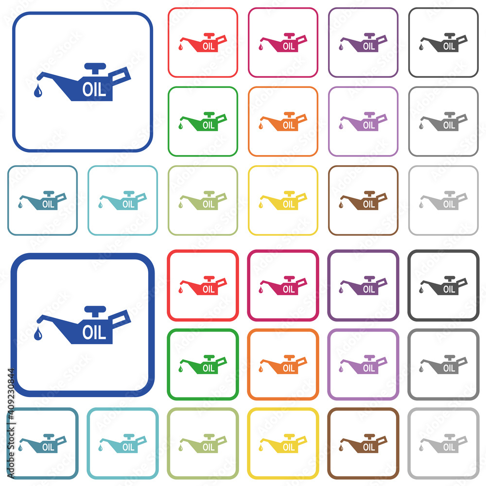 Poster oil level minimum indicator outlined flat color icons