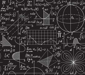 Mathematical scientific vector seamless pattern with equations, formulas and calculations. You can use any color of background
