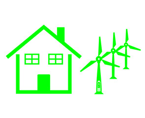 Green energy, Sustainable Living, Windmills energy and home sign, Clean energy