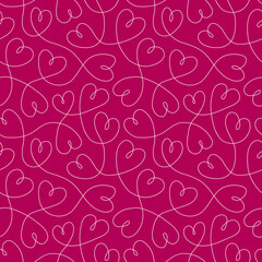 Continuous line hearts seamless pattern