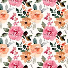 Seamless pattern of watercolor blooming flowers