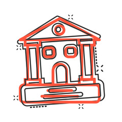 Building icon in comic style. Town skyscraper apartment cartoon vector illustration on white isolated background. City tower splash effect business concept.