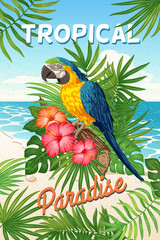 Parrot macaw with tropical plants © Elena Terletskaia