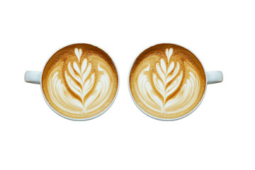 a heart pattern late-art coffee in a white clean cup on white background