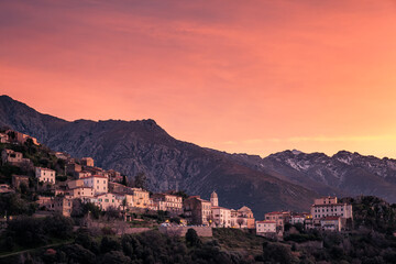 Sunset over Belgodere in Balagne region of Corsica