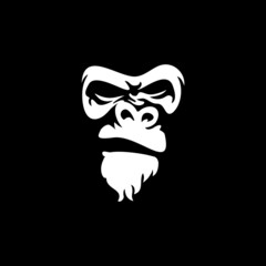gorilla head vector logo, 
Vector logo illustration, ferocious gorilla head on black background
