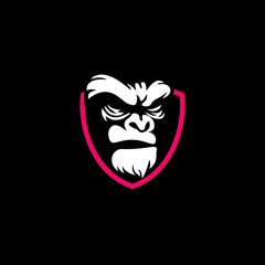 gorilla head vector logo, 
Vector logo illustration, ferocious gorilla head on black background