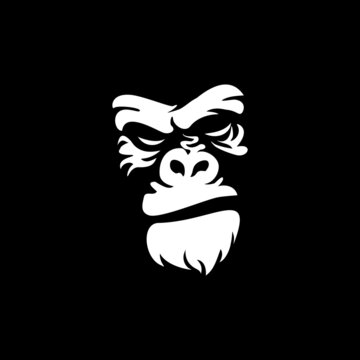 gorilla head vector logo, 
Vector logo illustration, ferocious gorilla head on black background