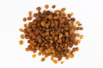 Raisin is a dried grape isolated on white background.