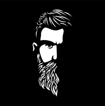 Vector black and white of hipster man logo. 
Silhouette of hipster guy in profile for barber shop. 
Elements for logo and tattoo in hipster style
