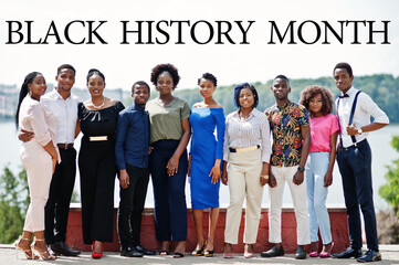 Black History Month. Group of ten african american people. Celebrated annual February (USA and...