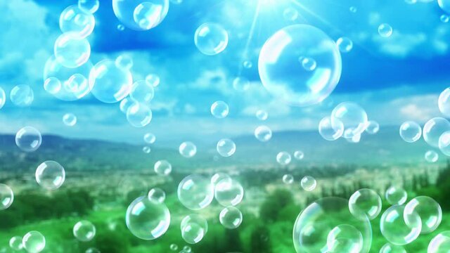 シャボン玉　上昇　自然背景　ループ