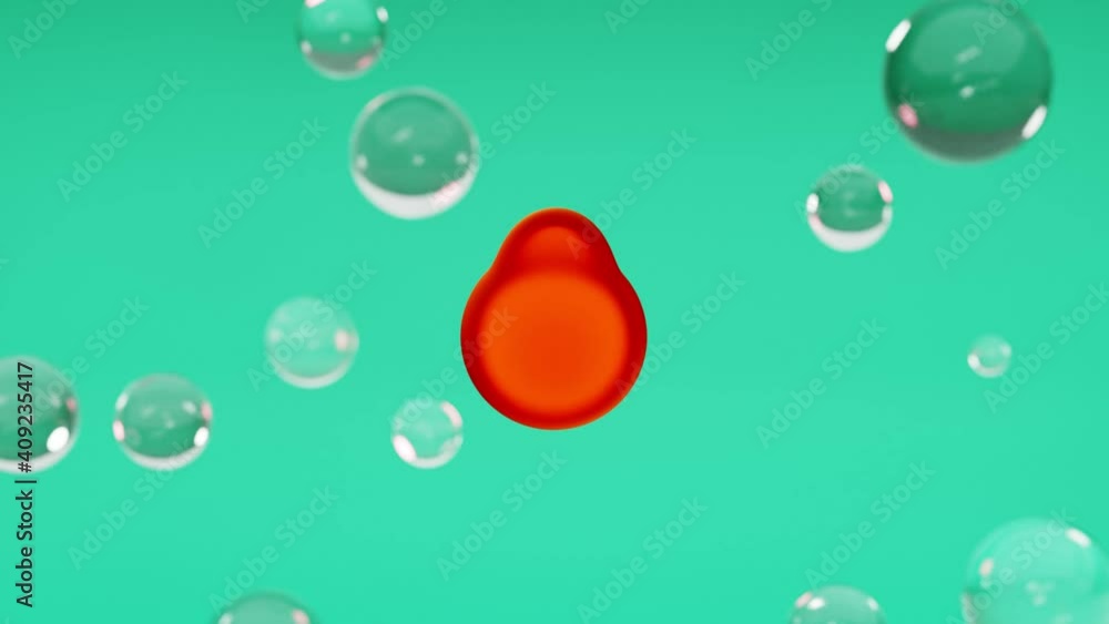 Poster abstract background with soap bubbles, modern art, geometric shapes, dynamic 3d design with red circ