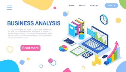 Data analysis. Digital financial reporting, seo, marketing. Business management, development. Vector illustration