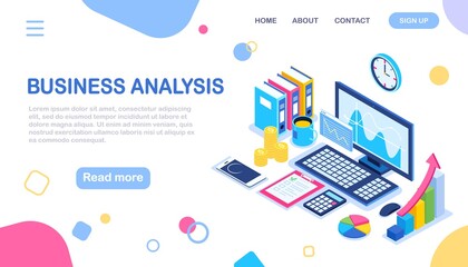 Data analysis. Digital financial reporting, seo, marketing. Business management, development. Vector illustration