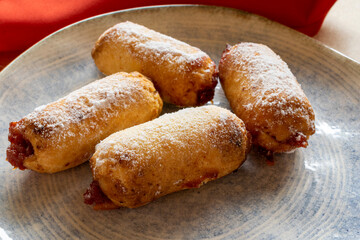 sweet guava roll on plate. selective focus