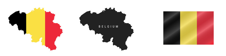 Obraz premium Belgium. Map with masked flag. Detailed silhouette. Waving flag. Vector illustration isolated on white.