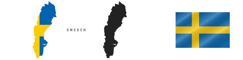 Obraz premium Sweden. Map with masked flag. Detailed silhouette. Waving flag. Vector illustration isolated on white.