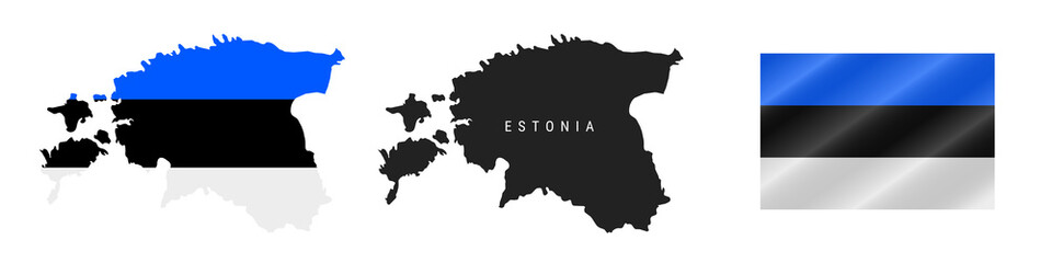 Obraz premium Estonia. Map with masked flag. Detailed silhouette. Waving flag. Vector illustration isolated on white.