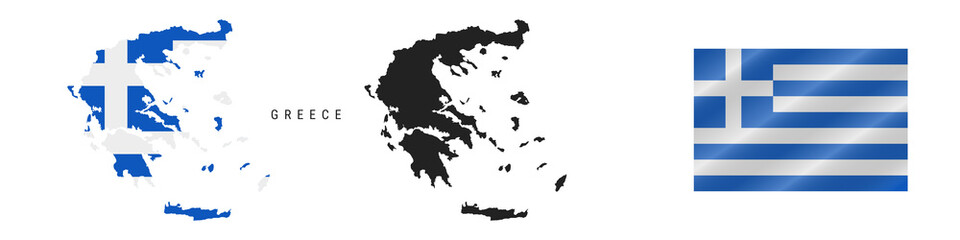Greece. Map with masked flag. Detailed silhouette. Waving flag. Vector illustration isolated on white.