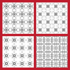Vector set of black and white geometric patterns. Abstract monochrome ornaments in different styles are hand-drawn. For print, background, social network, website.