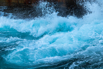 sea with big waves in a storm in the evening