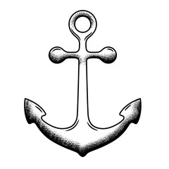 Black anchor on a white background.Illustration in ink hand drawn style.