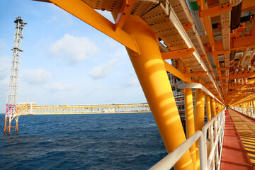 Offshore construction platform for production oil and gas. Oil and gas industry and hard work....
