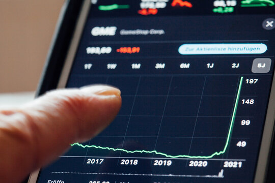 Close up to GameStop stock chart on iPhone screen