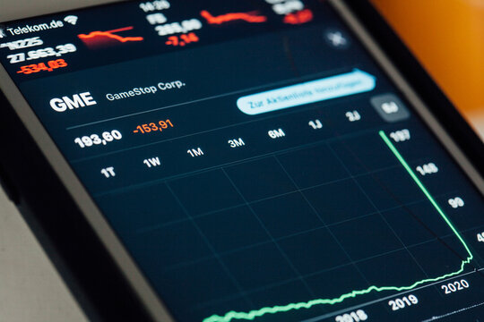 Close up to GameStop stock chart on iPhone screen