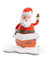 3d Illustration. Cartoon character Santa Claus in chimney. Christmas card. 