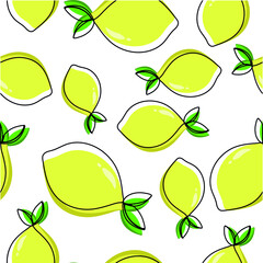 seamless pattern with lemons and green leaves