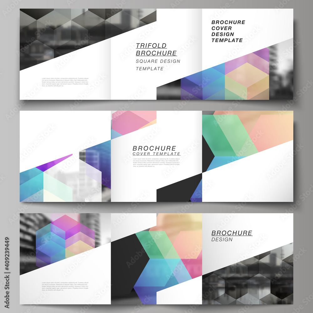 Poster vector layout of square format covers design templates with abstract shapes and colors for trifold b