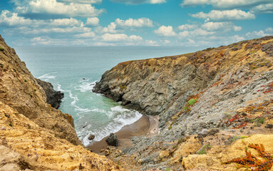 Fototapeta na wymiar Great views of the California coastline along State Road 1, mountains and ocean. Beautiful landscapes concept