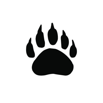Vector hand drawn bear paw foot print isolated on white background