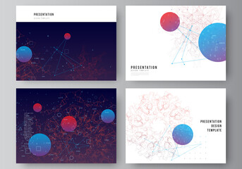 Vector layout of the presentation slides design business template, multipurpose template for presentation brochure. Artificial intelligence, big data visualization. Quantum computer technology concept