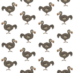 Vector seamless pattern of colored hand drawn doodle sketch dodo bird isolated on white background © Sweta