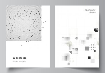 Vector layout of A4 cover mockups templates for brochure, flyer layout, booklet, cover design, book design. Abstract technology black color science background. Digital data. Minimalist high tech.