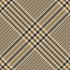 Glen pattern in black, gold, beige. Seamless tartan houndstooth textured tweed check plaid for blanket, duvet cover, skirt, or other modern spring autumn winter fashion textile print.