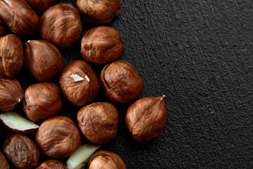Close up of Hazelnut kernels - Food Frame Background, macro detailed close up.