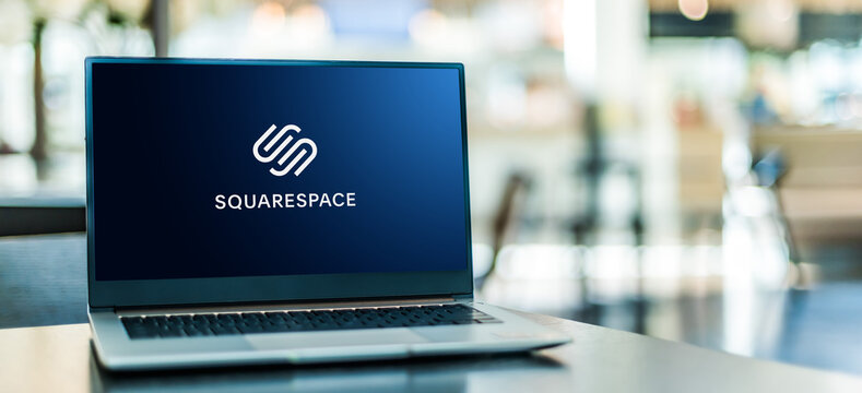 Laptop computer displaying logo of Squarespace, Inc.