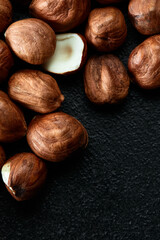 Close up of Hazelnut kernels - Food Frame Background, macro detailed close up.