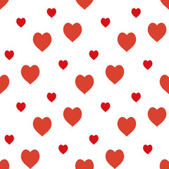 Seamless pattern with cozy red hearts on white background. Vector image.