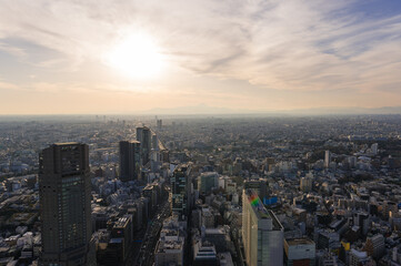 東京都渋谷区から見た東京の夕景