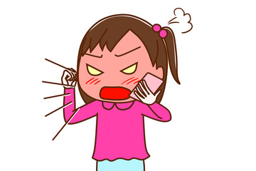 スマホで大声で怒鳴りながら怒って話す少女