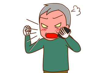 スマホで大声で怒鳴りながら怒って話す高齢の男性